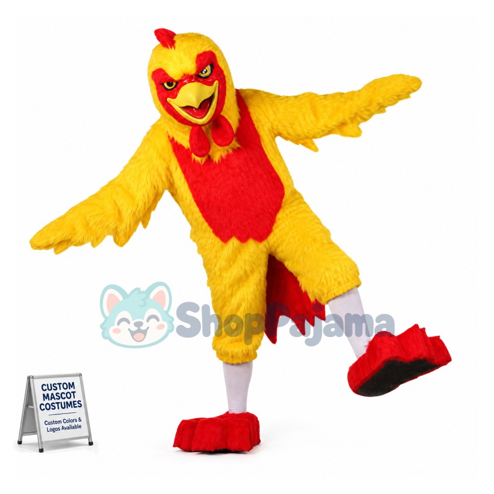 Adult Yellow Chicken Long Fur Mascot Costume