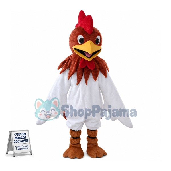 White Chicken With Brown Head Mascot Costume