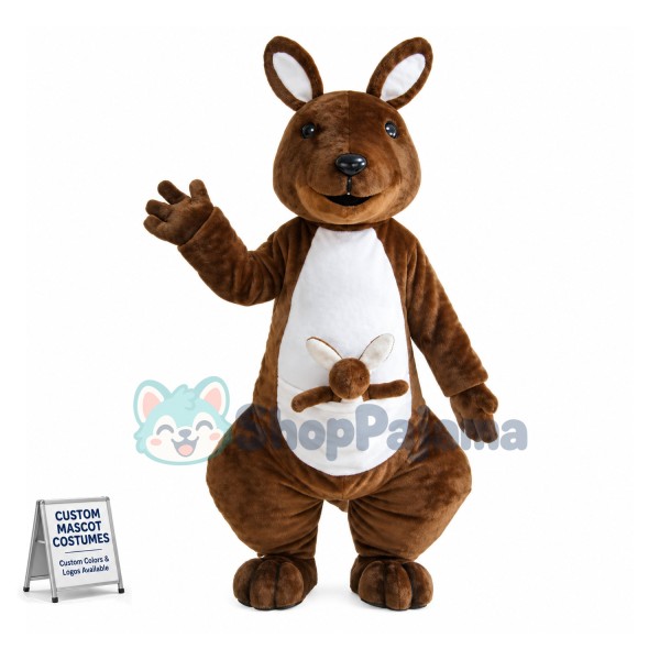 Mother Kangaroo With Baby Kangaroo In Pouch Mascot Costume 