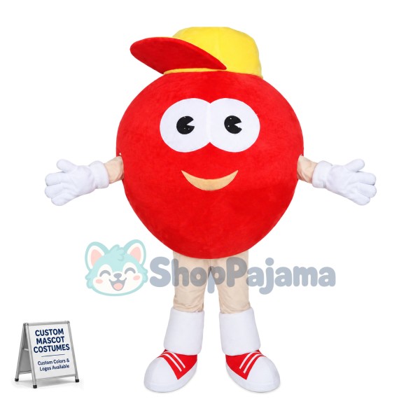 Deluxe Cartoon Red Apple With In Red Peaked Cap Mascot Costume