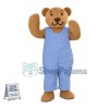 Brown Teddy Bear In Striped Jumpsuit Mascot Costume 