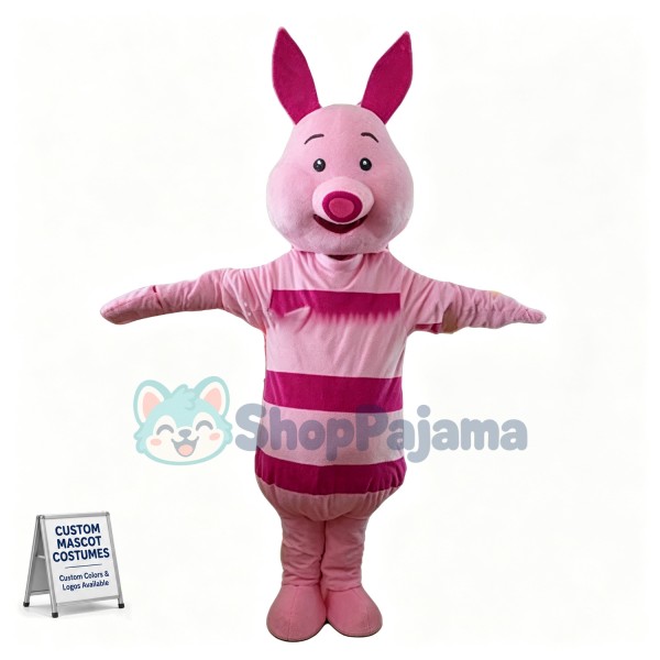 Timid Piglet Mascot Cartoon Character Costume	