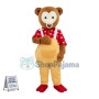 Brown Bear In Red Shirt and Yellow Jumpsuit Mascot Costume