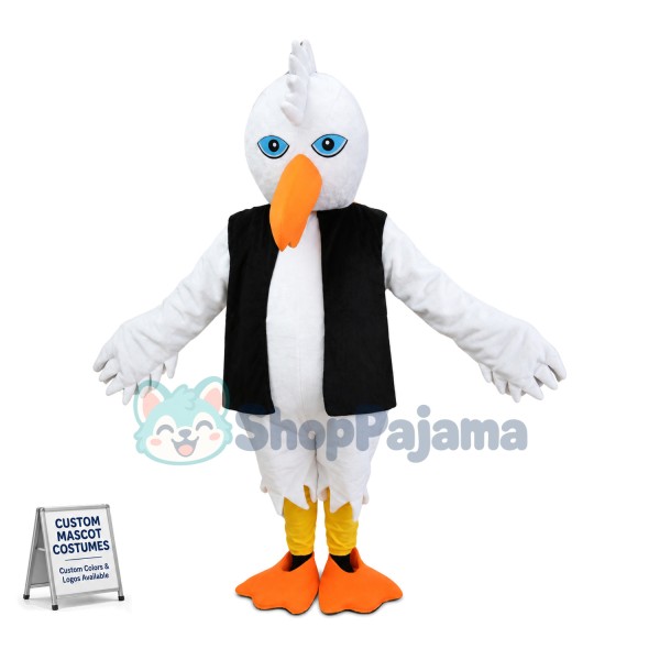 American White Ibis In Black Vest Mascot Costume	