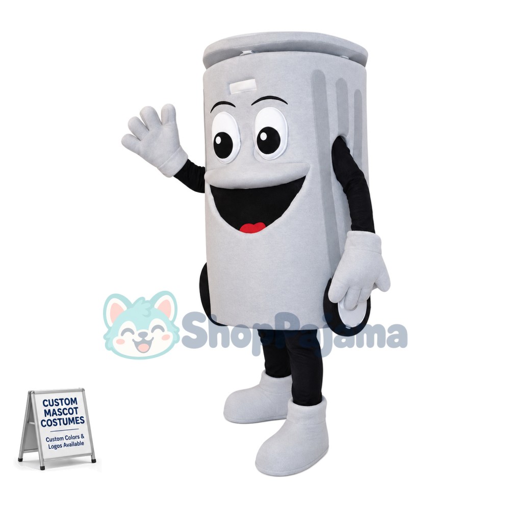 Lightweight Cartoon White Trash Can with Wheels Mascot Costume	