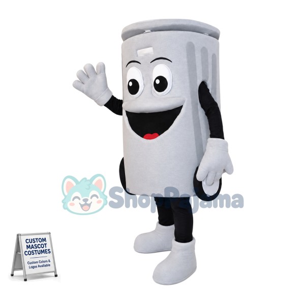 Lightweight Cartoon White Trash Can with Wheels Mascot Costume	
