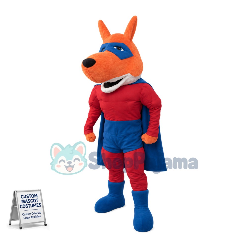 Super Hero Orange Wolf Mascot Costume	