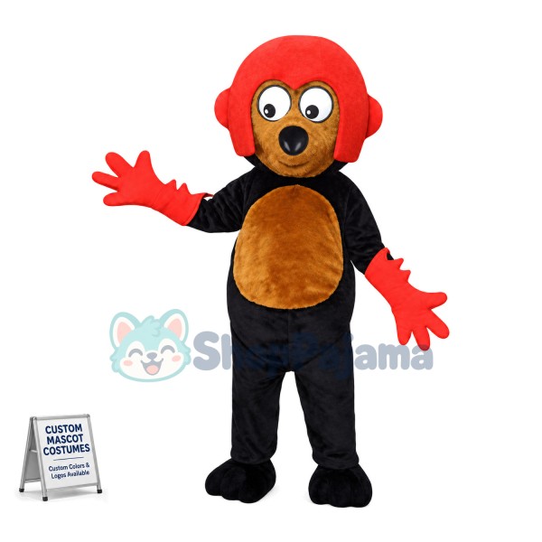 Black Mole In Red Helmet Mascot Costume	