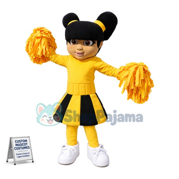 Black Cheerleader Wearing Yellow Uniform Mascot Costume 