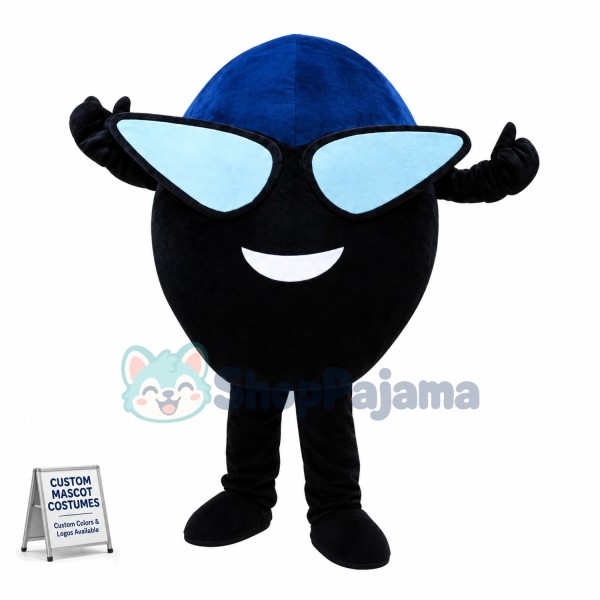 Black Ball With Sunglasses Mascot Costume 	