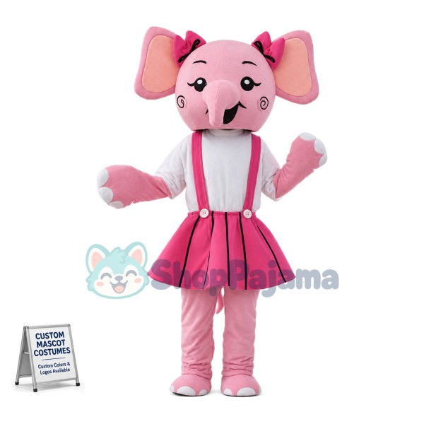 Cute Pink Girl Elephant With Skirt Mascot Costume 