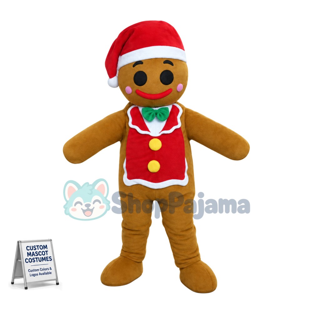 Adult Size Christmas Brown Gingerbread Man Mascot Costume 