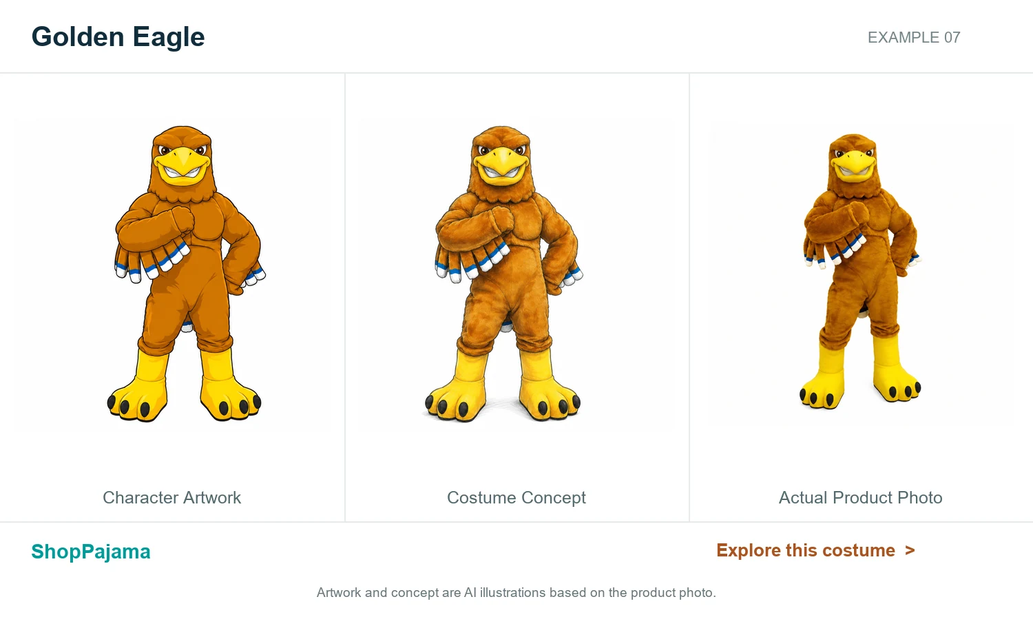 Golden Eagle: character artwork, costume concept and actual product photo